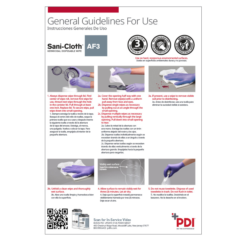 ボディ・フェイスケア INSTRUCTIONS Sani-Cloth® AF3 Instructions For Use (IFU) Sign | PDI Healthcare