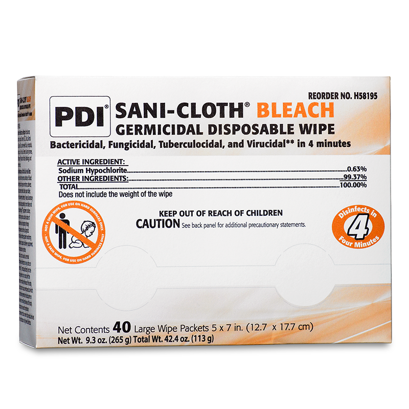 5 x 7 Size PDI Healthcare H58195 SANI-CLOTH Bleach Germicidal Disposable Wipe Pack of 400 Large 
