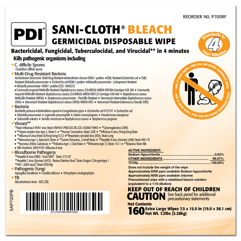 SaniCloth® Bleach Germicidal Disposable Wipe PDI Healthcare