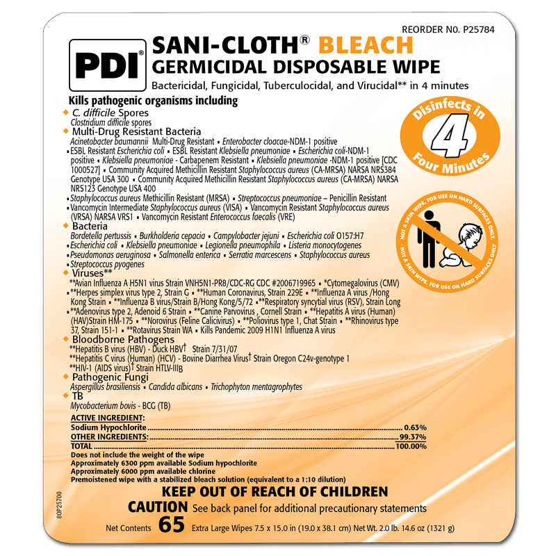 SaniCloth® Bleach Germicidal Disposable Wipe PDI Healthcare